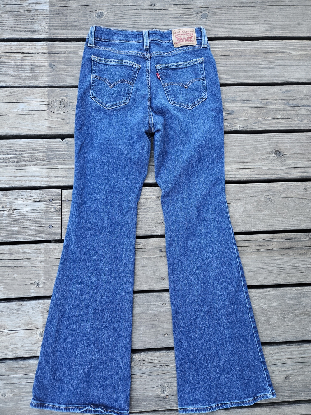 Y2K Flare Jeans Medium Wash Stretch Denim Low Rise Bootcut 28x32 Levi's 726